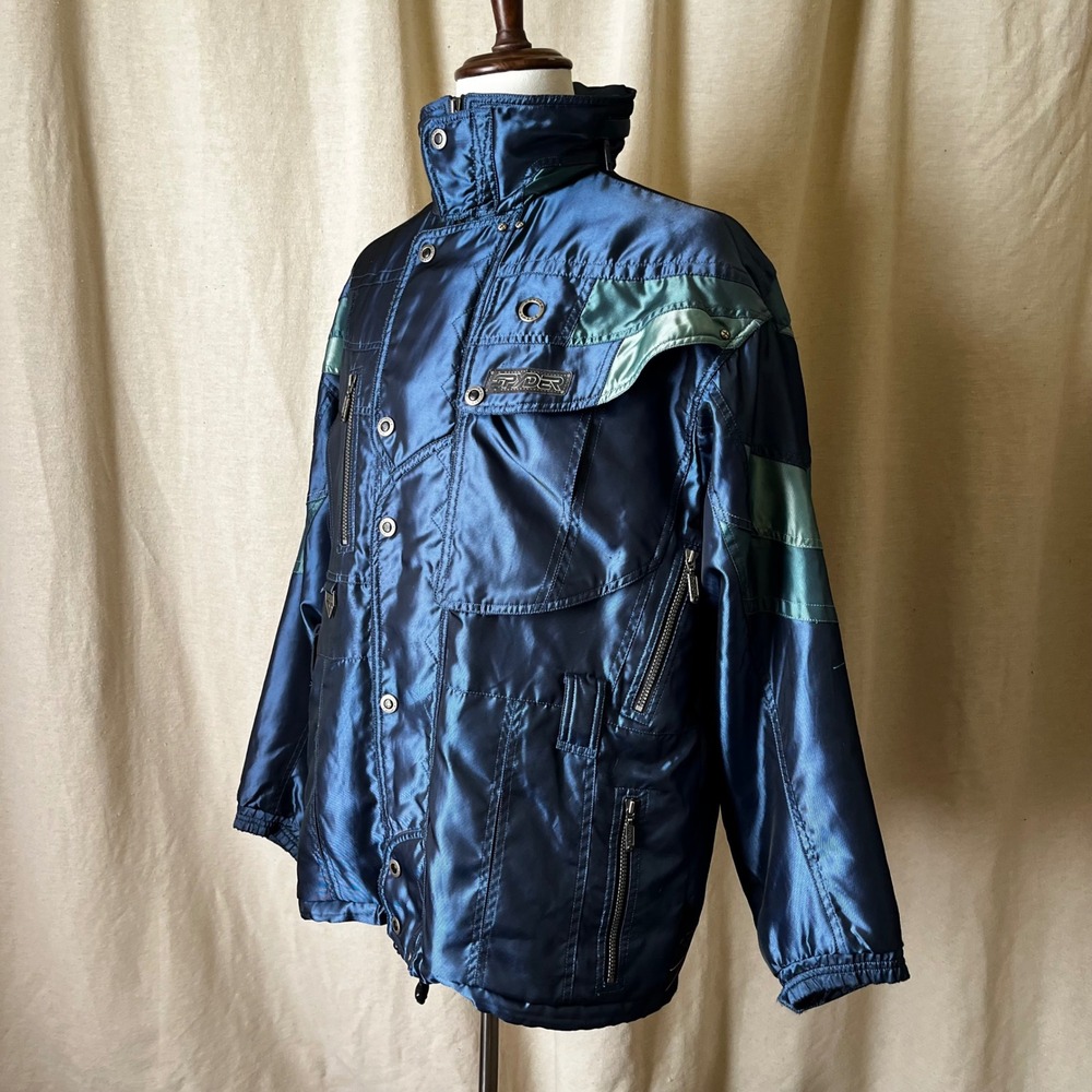 Vintage 1990s Spyder Ski Jacket Blue Teal Colorblock Men's XL Thinsulate - Picture 2 of 12